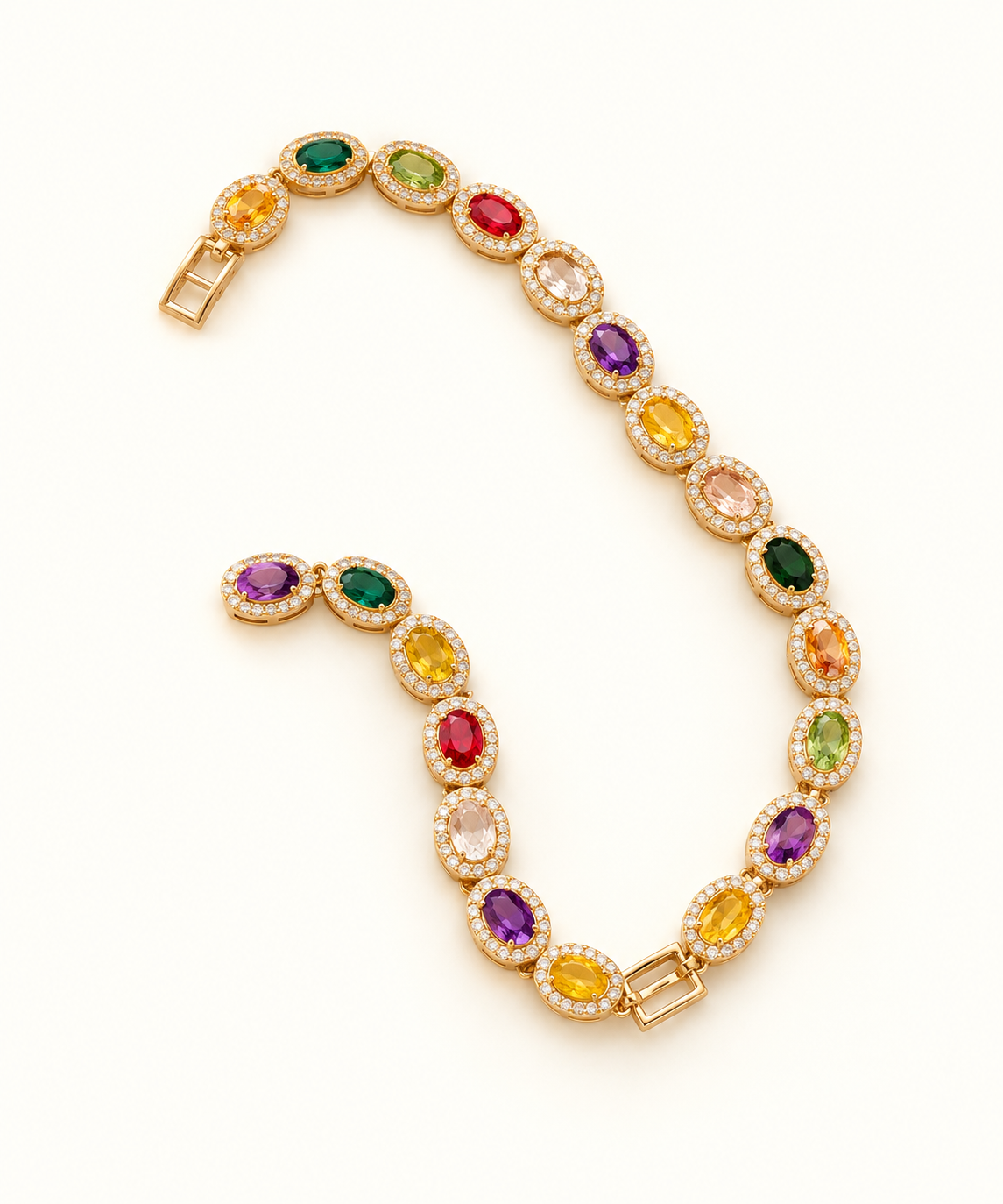 Multicolour Halo Tennis Bracelet – Gold Tone