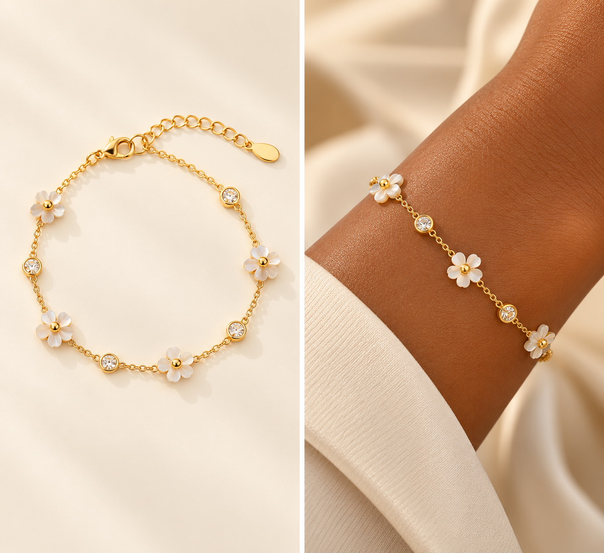 Gold Floral Crystal Charm Bracelet