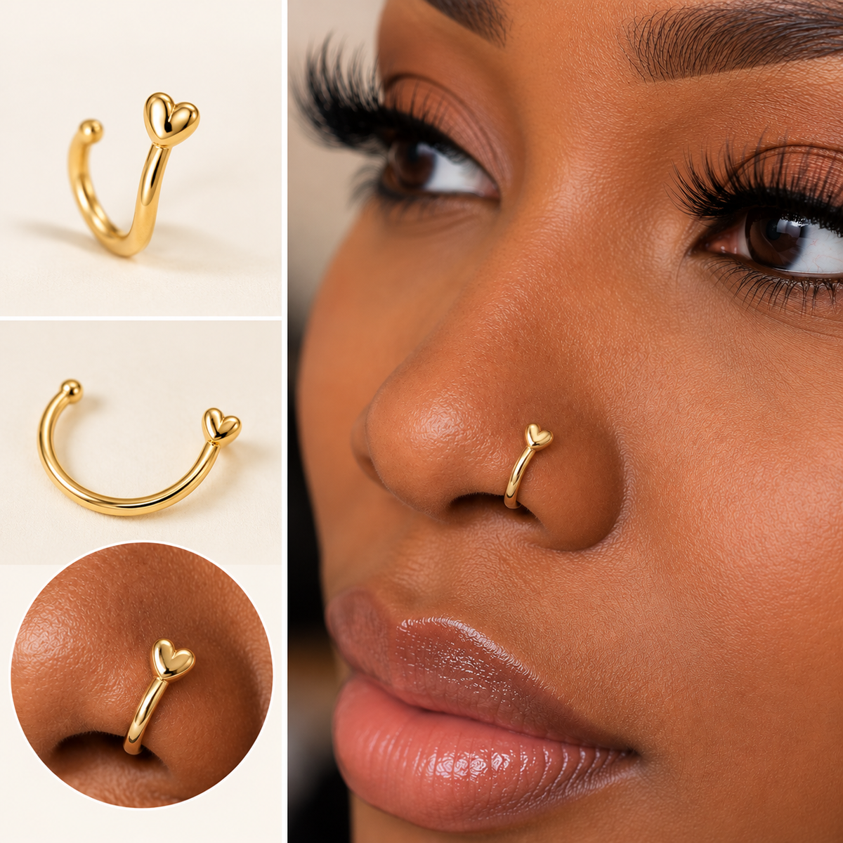 Gold Double Heart Nose Ring