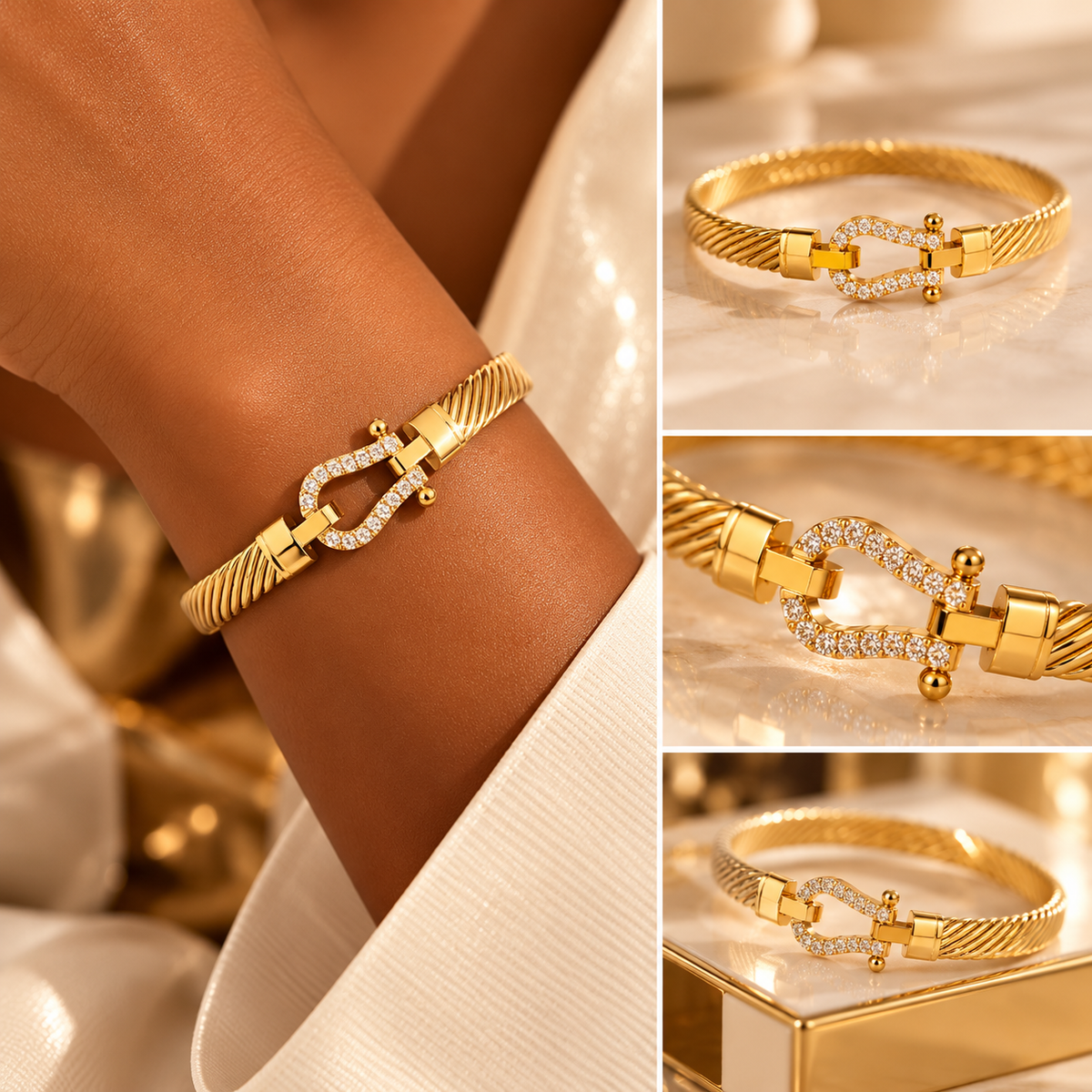 Twisted Cable Bracelet Stack with Crystal Clasp
