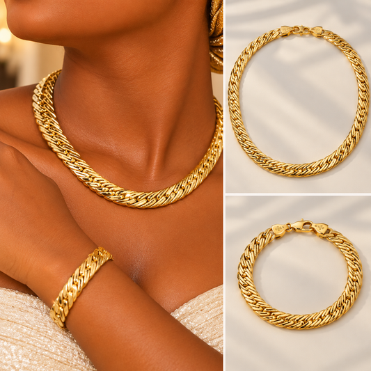 Braided Chain Necklace & Bracelet Set