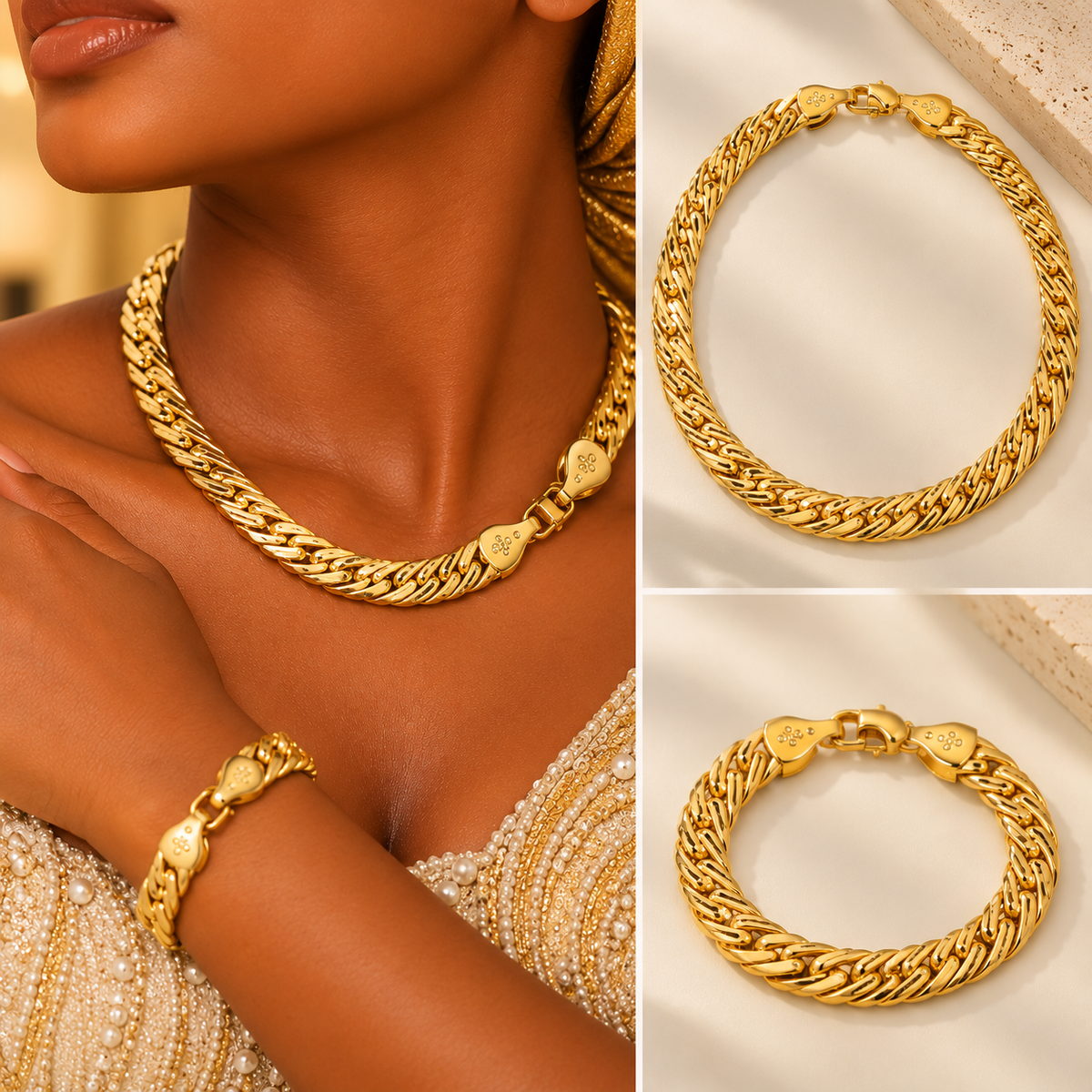 Braided Chain Necklace & Bracelet Set