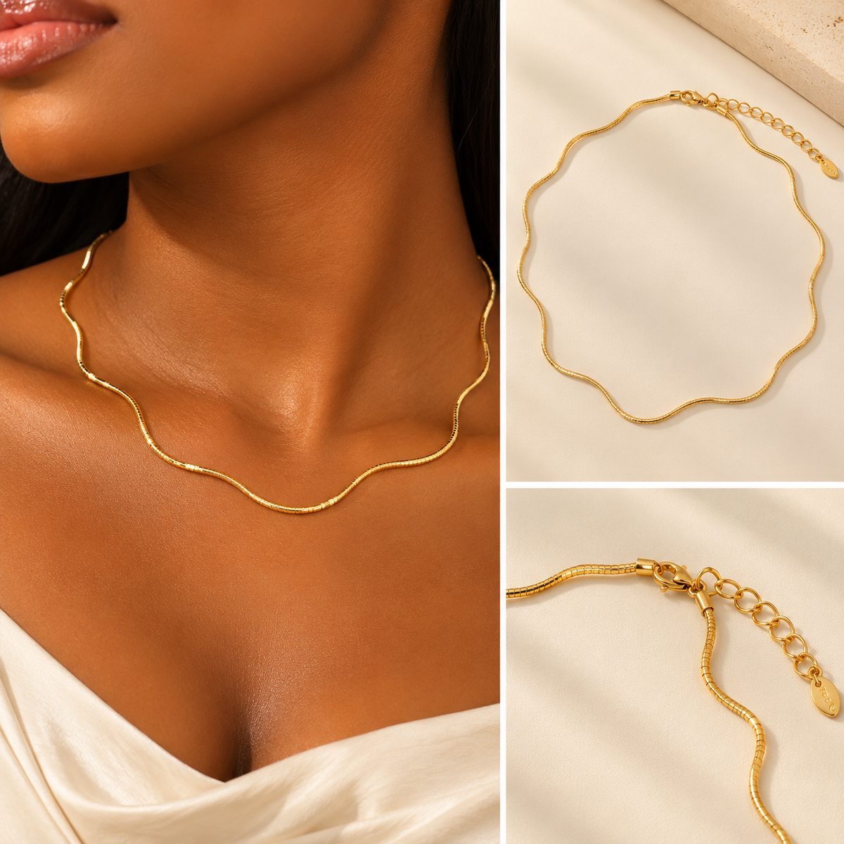 Gold Wavy cord Chain Necklace