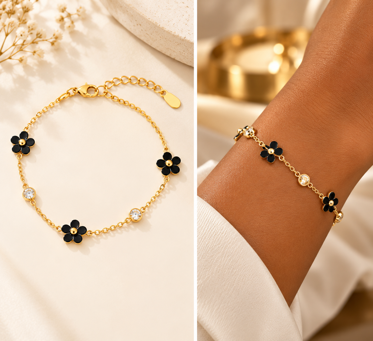 Gold Floral Crystal Charm Bracelet