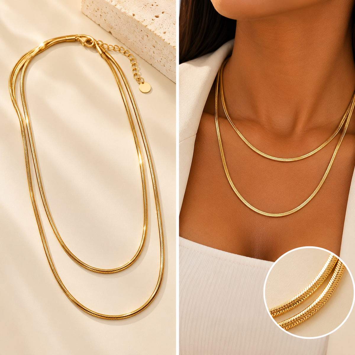 Gold layered snake chain necklace