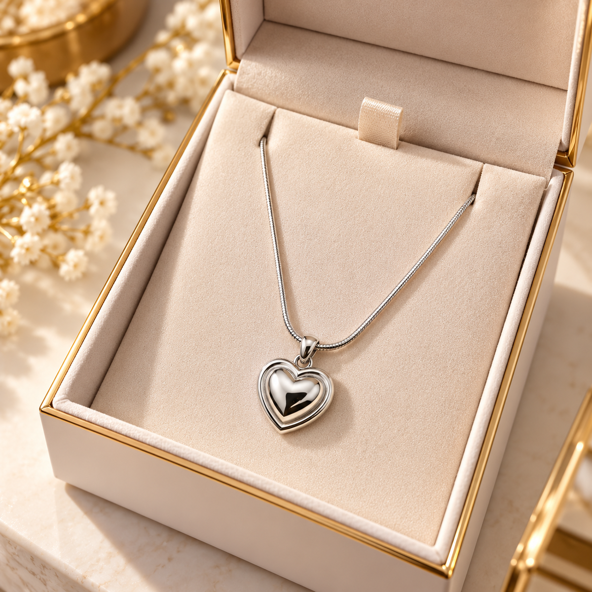 Silver Double Heart Pendant Necklace