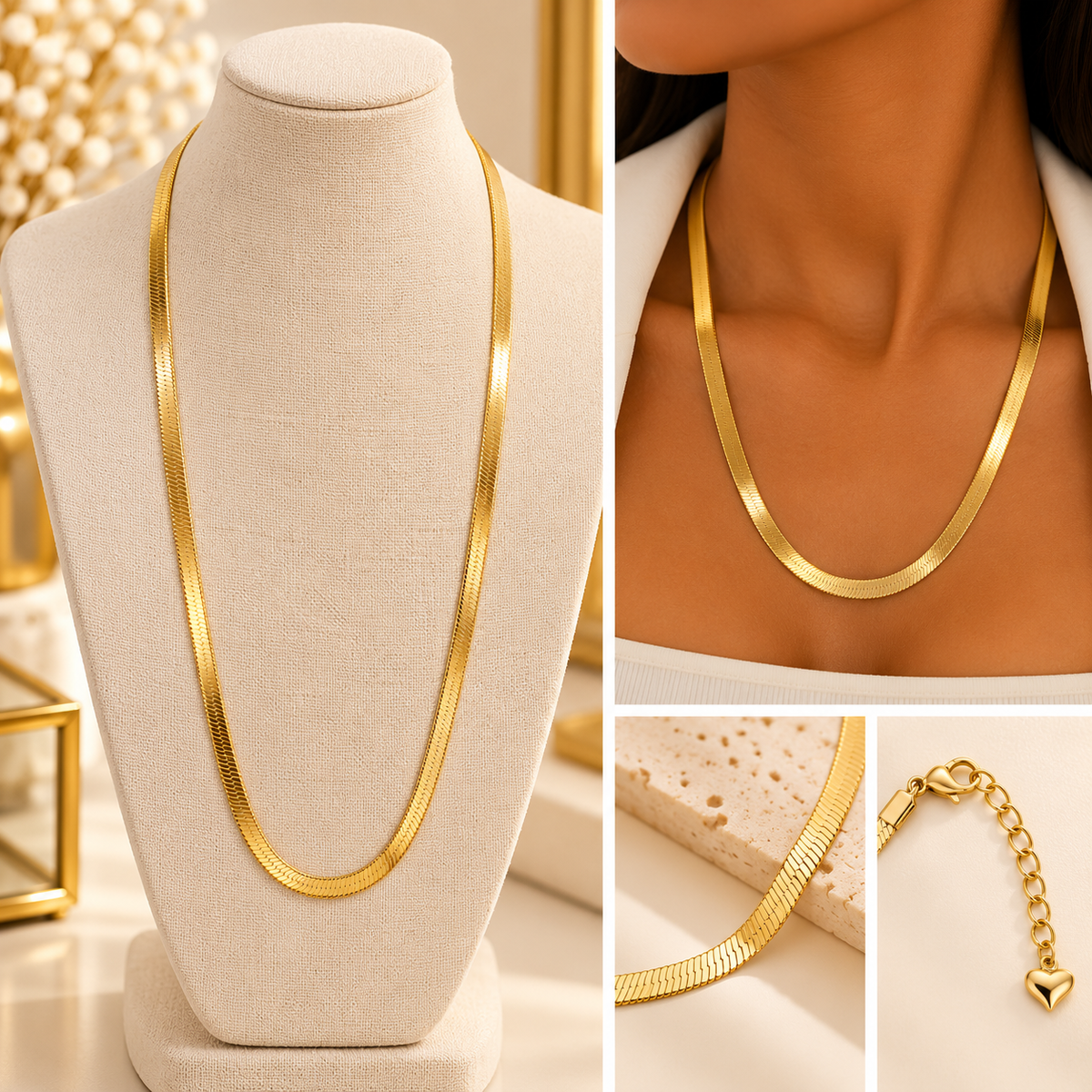 Gold Herringbone Chain Necklace