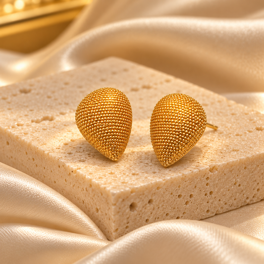 Gold Textured Teardrop Stud Earrings – Beaded Design