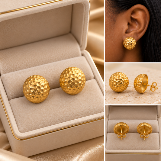 Hammered Dome Stud Earrings – Textured Statement Earrings