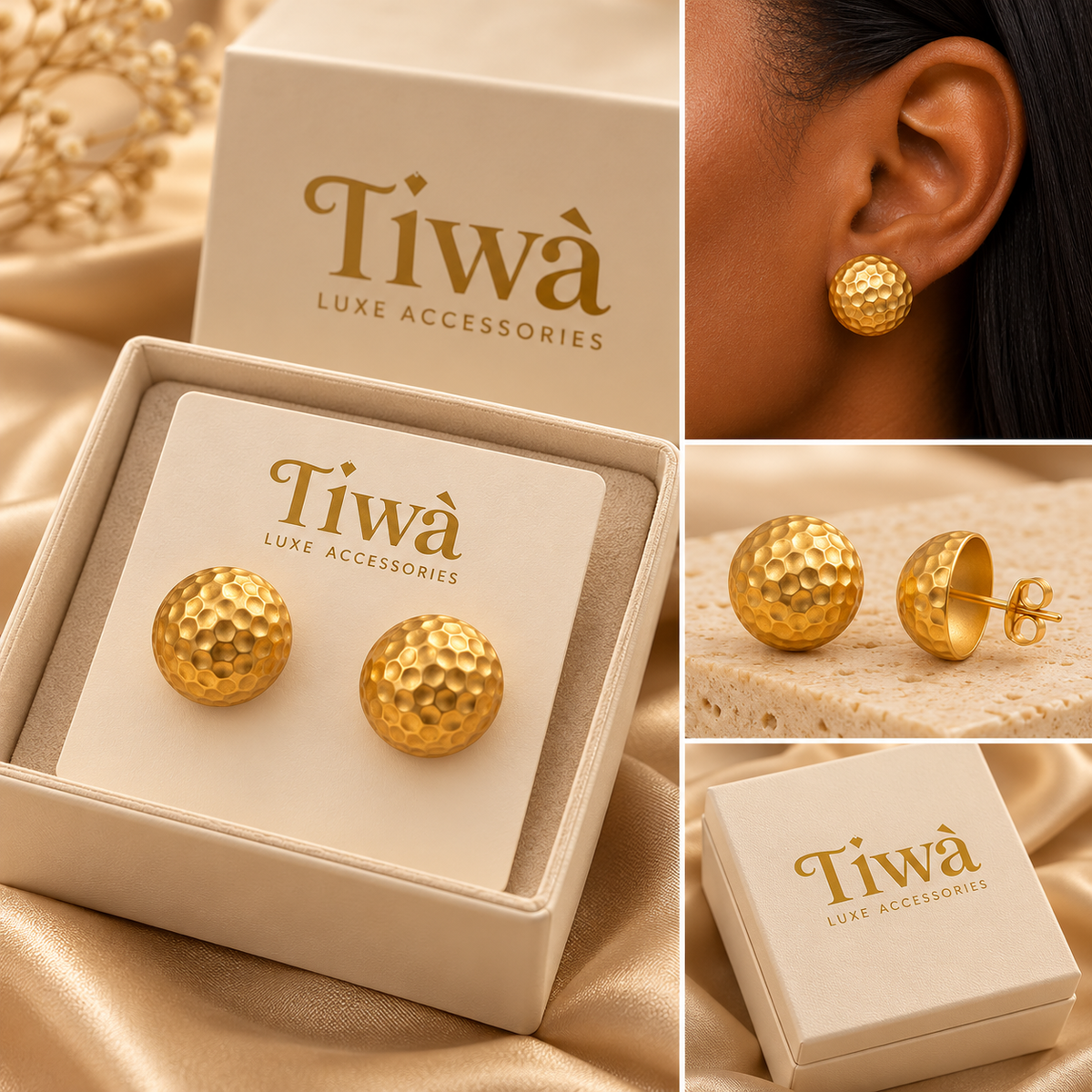 Hammered Dome Stud Earrings – Textured Statement Earrings