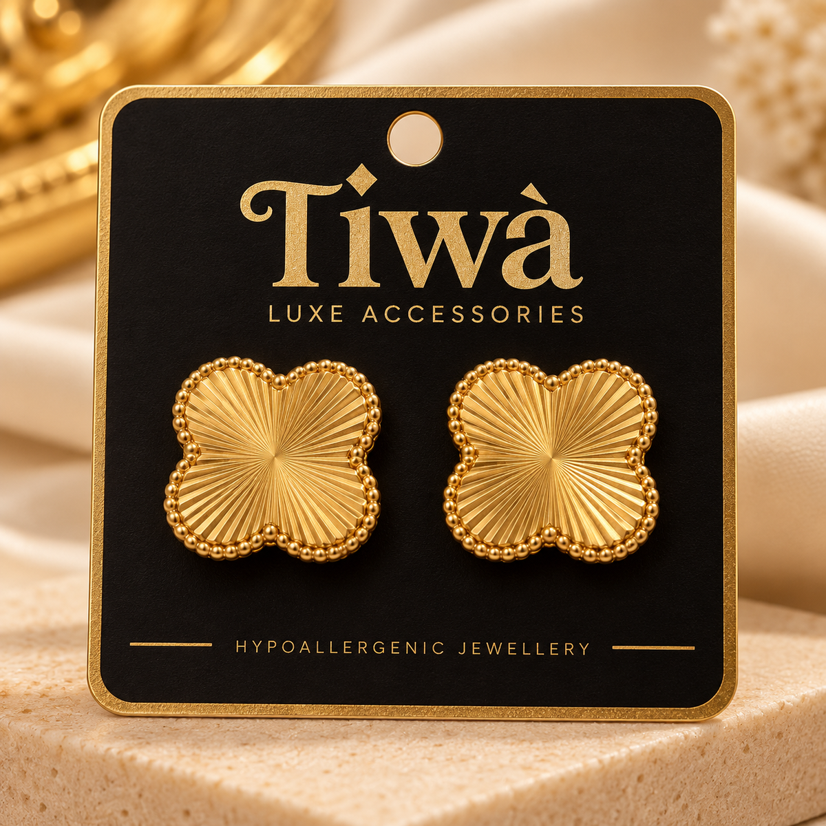 Textured Clover Stud Earrings – Beaded Edge