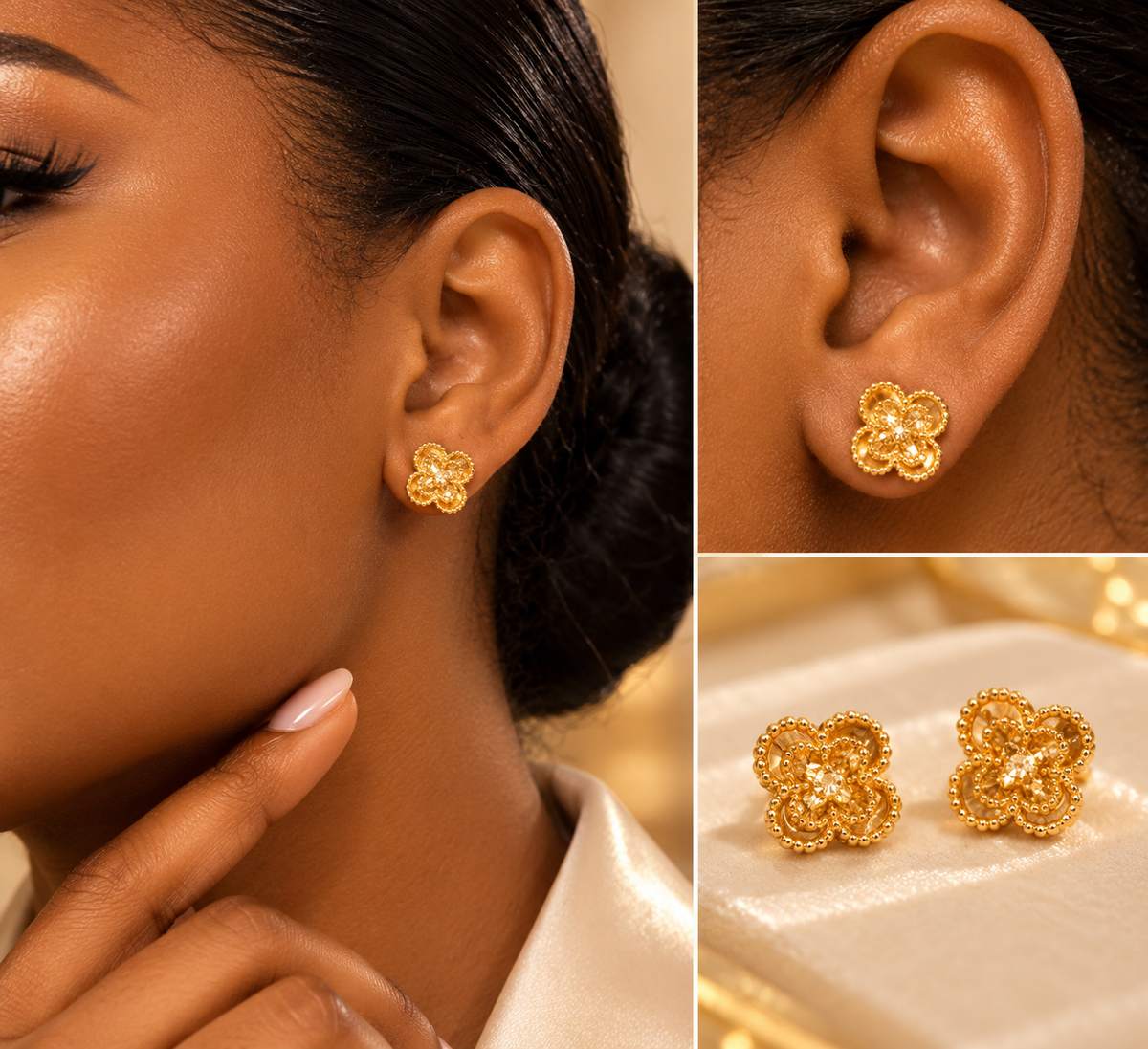 Ẹwà Gold Floral Crystal Stud Earrings