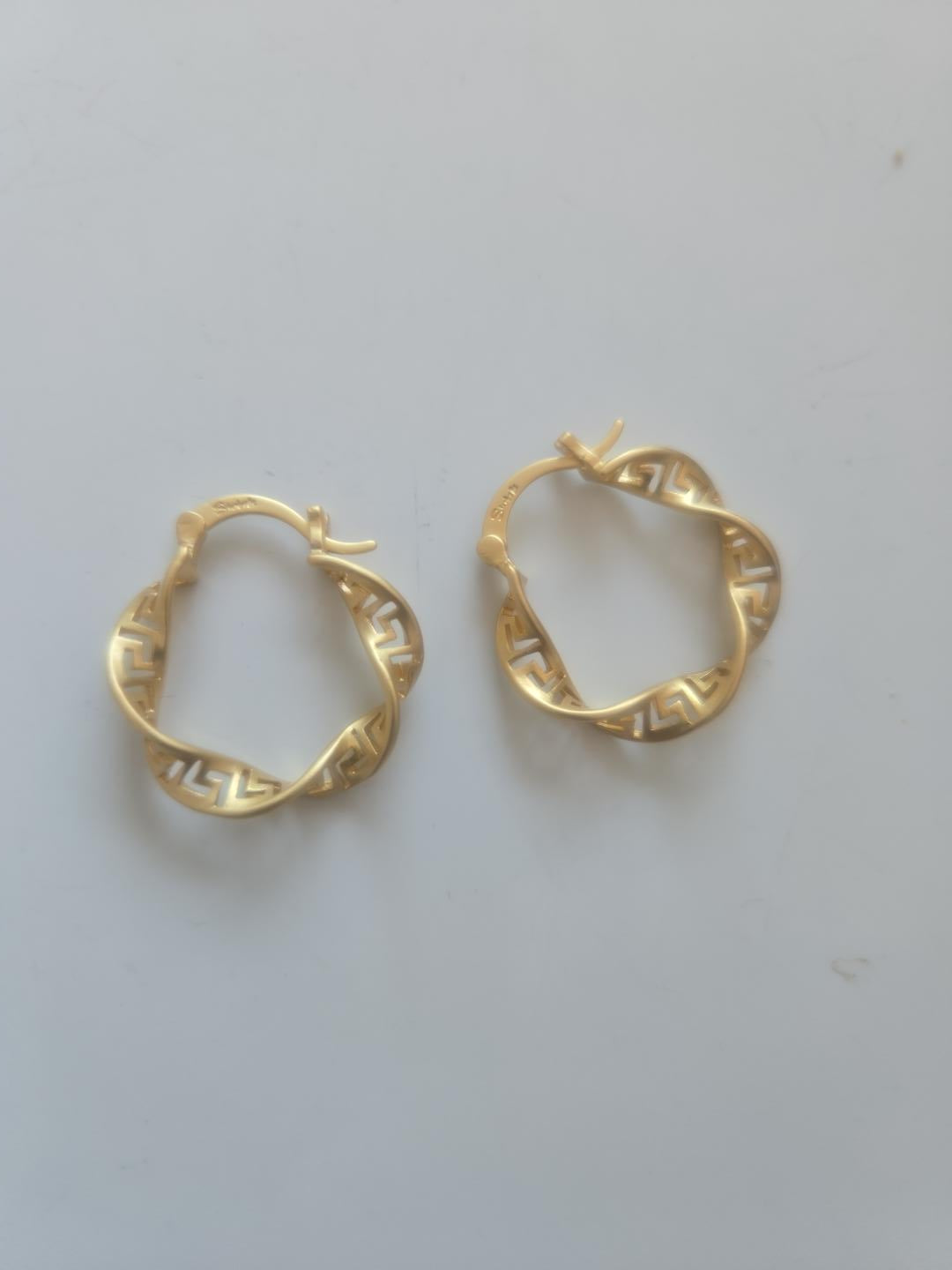 Greek Key Twisted Hoop Earrings – Geometric Statement Design