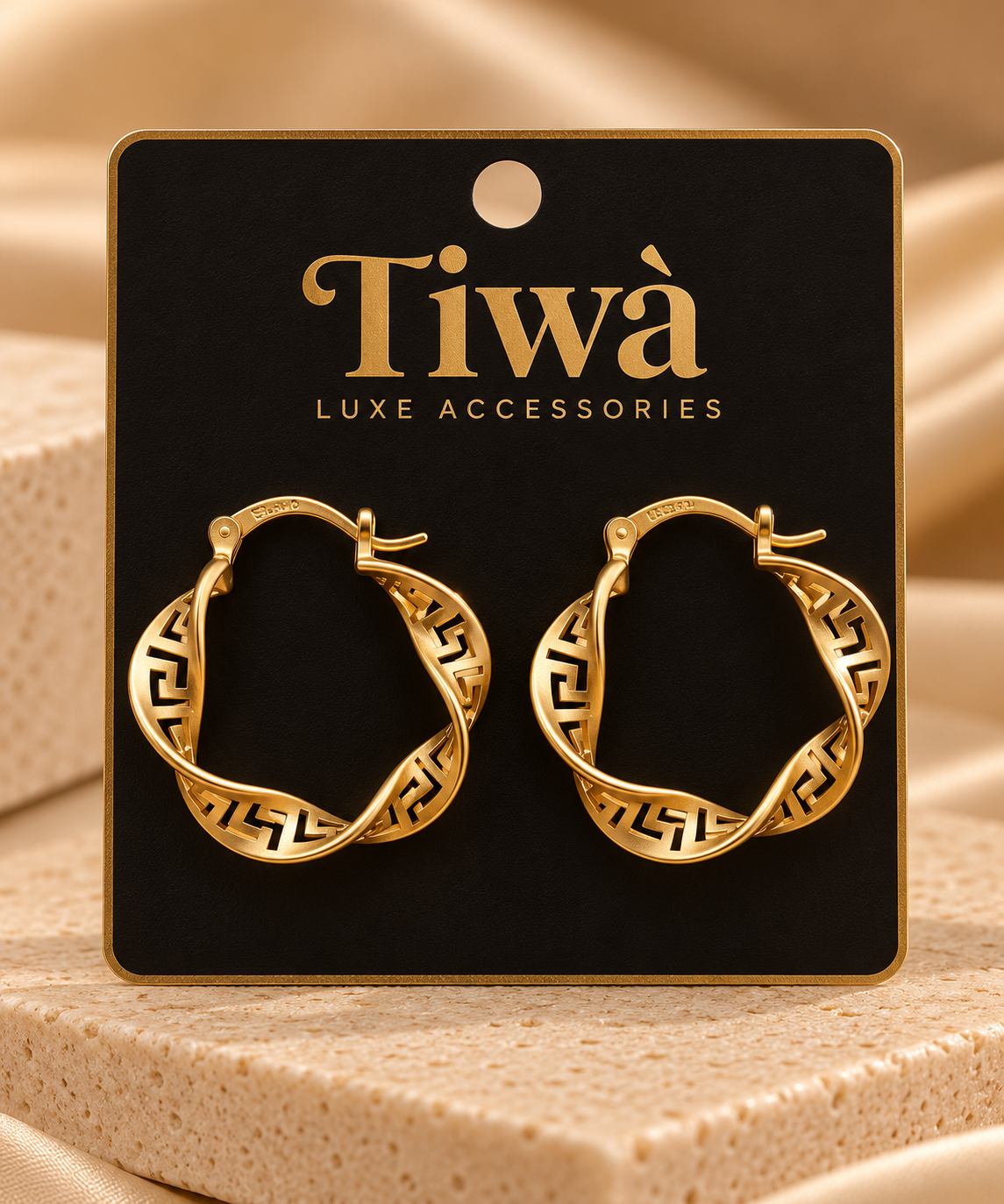 Greek Key Twisted Hoop Earrings – Geometric Statement Design