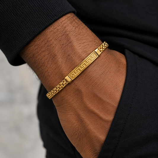Men’s Gold-Tone Greek Key Chain Bracelet – Chunky Statement Jewellery
