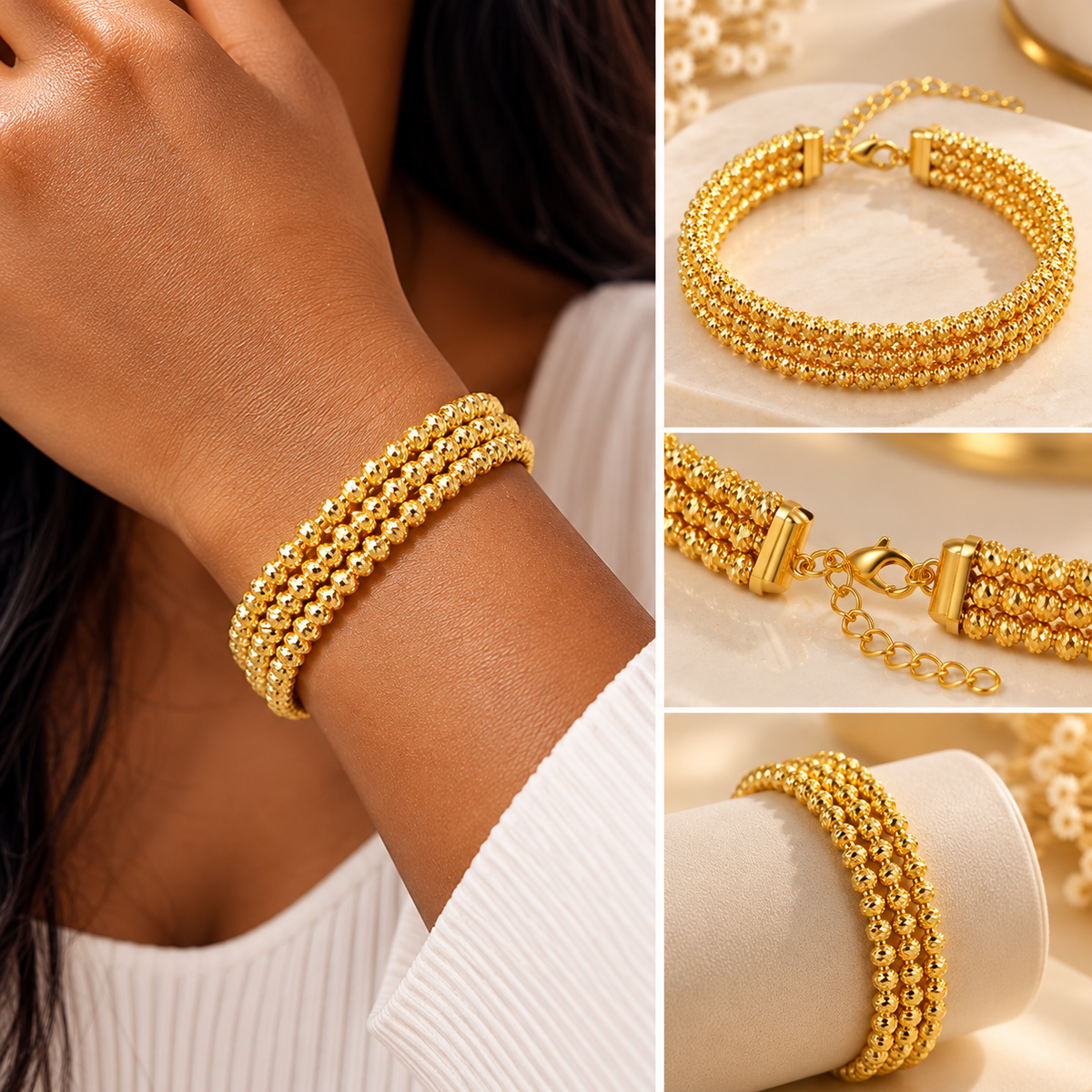 Triple Row Sparkle Bracelet with Adjustable Clasp