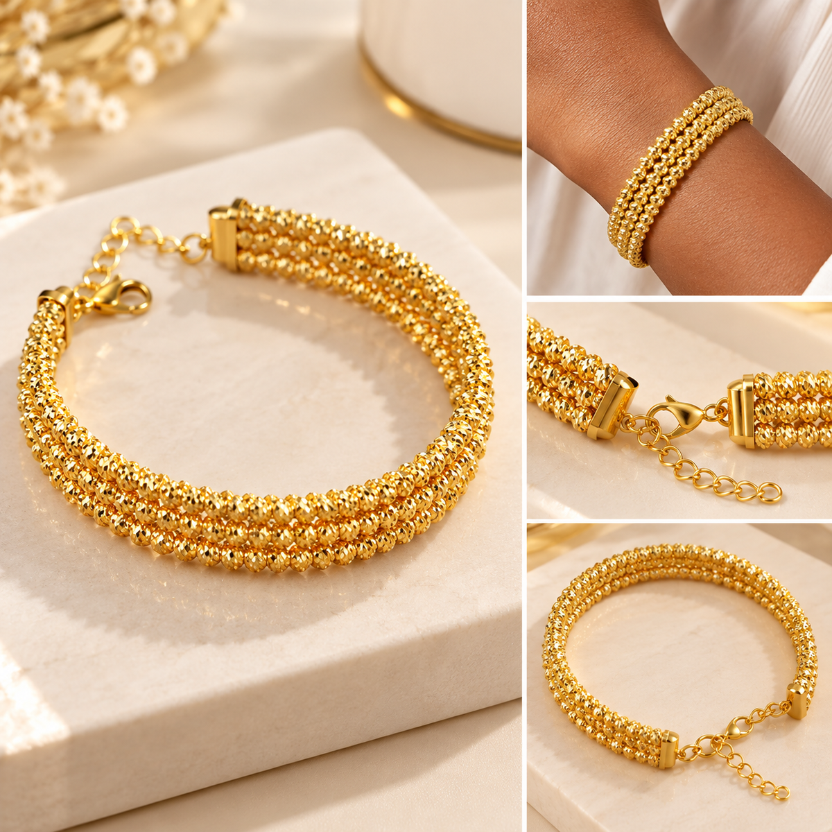 Triple Row Sparkle Bracelet with Adjustable Clasp