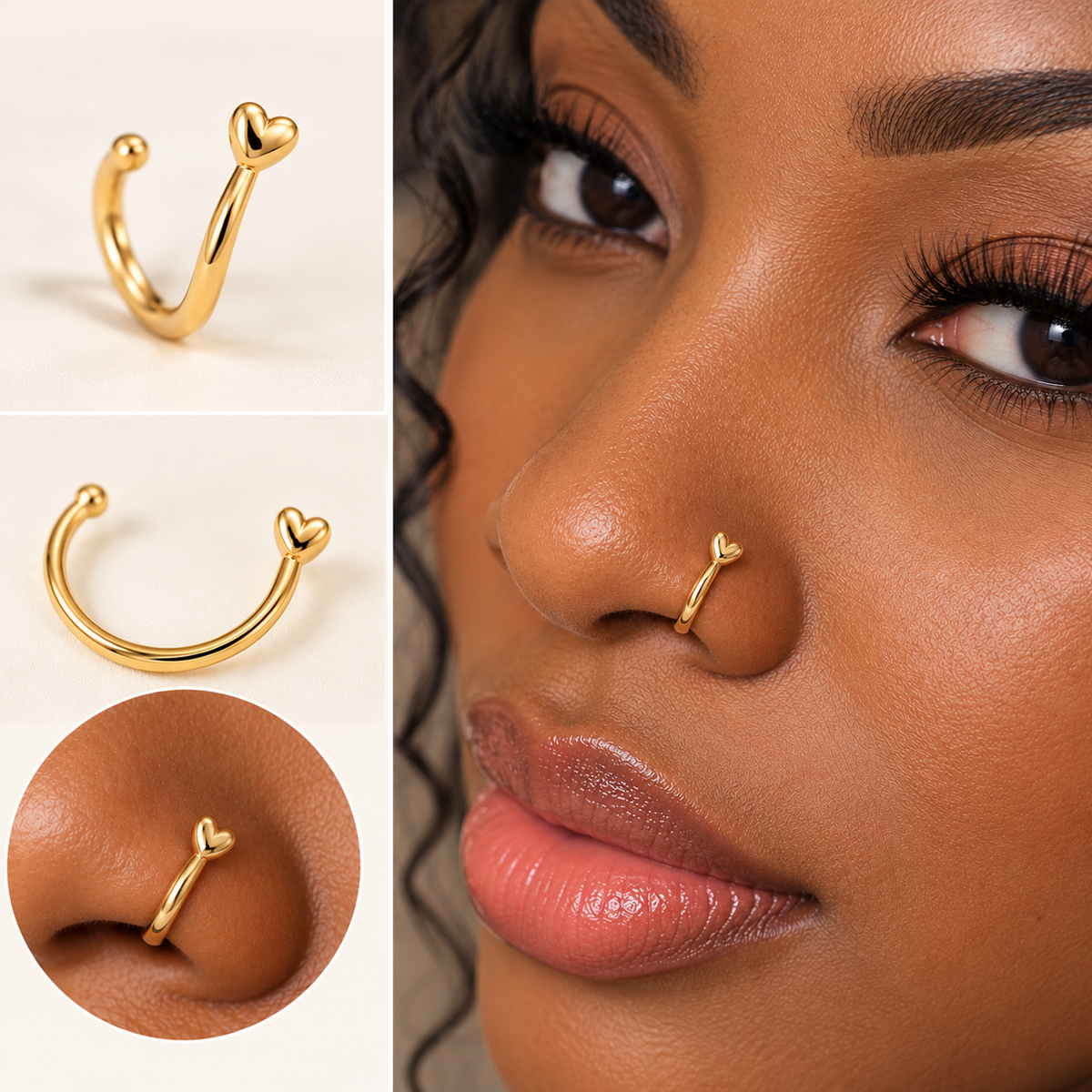 Gold Double Heart Nose Ring