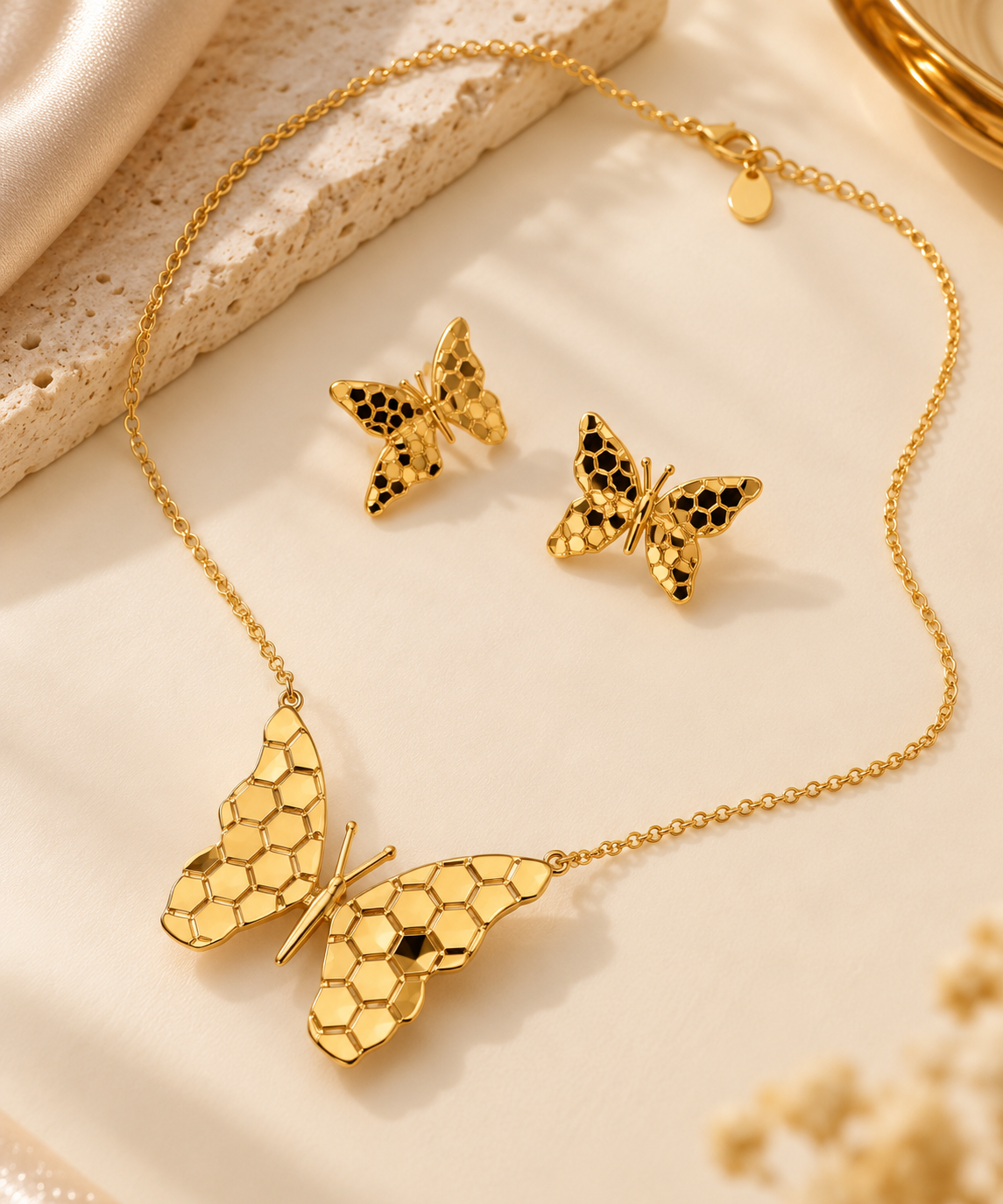 Gold Butterfly Necklace &amp; Earrings Set