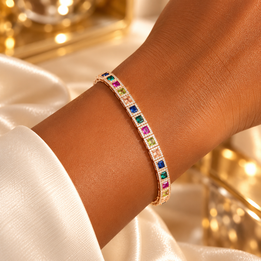 Multicolour Gemstone Tennis Bracelet – Rose Gold Tone