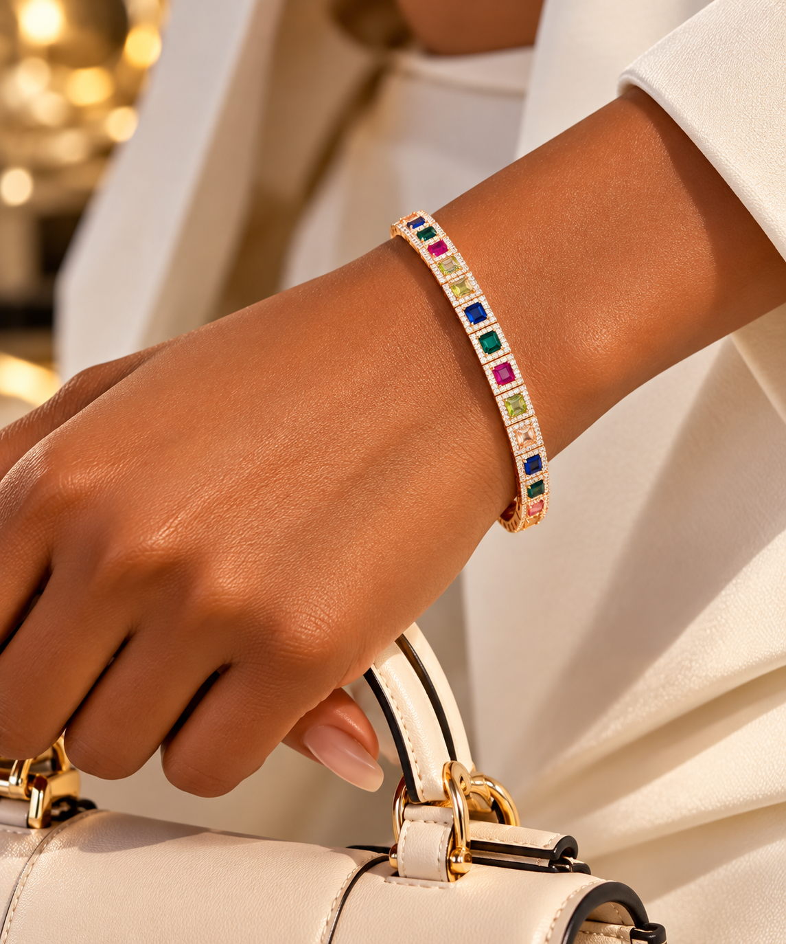 Multicolour Gemstone Tennis Bracelet – Rose Gold Tone