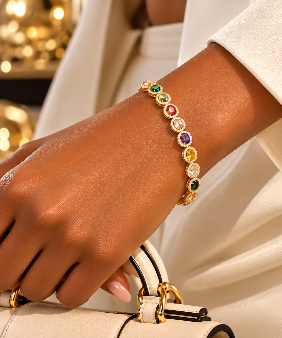 Multicolour Halo Tennis Bracelet – Gold Tone
