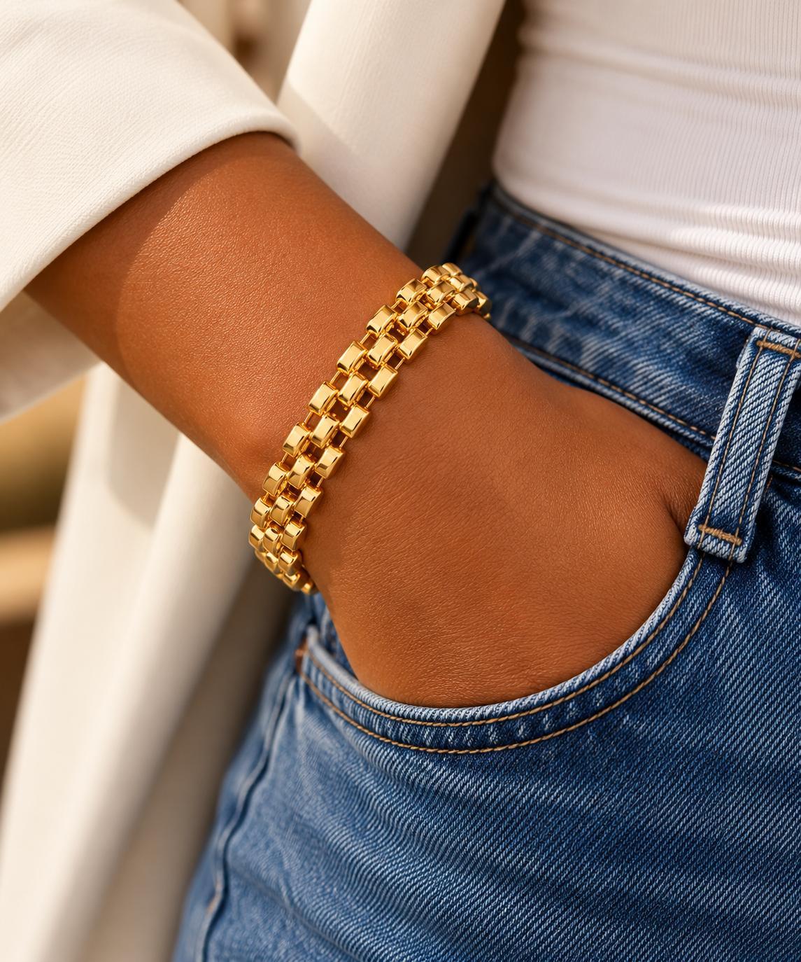 Double row link chain bracelet