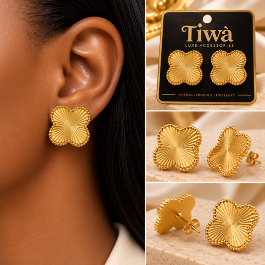 Textured Clover Stud Earrings – Beaded Edge