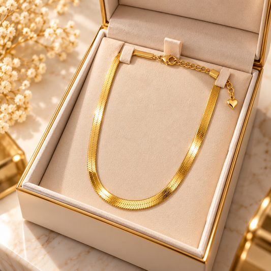 Gold Herringbone Chain Necklace